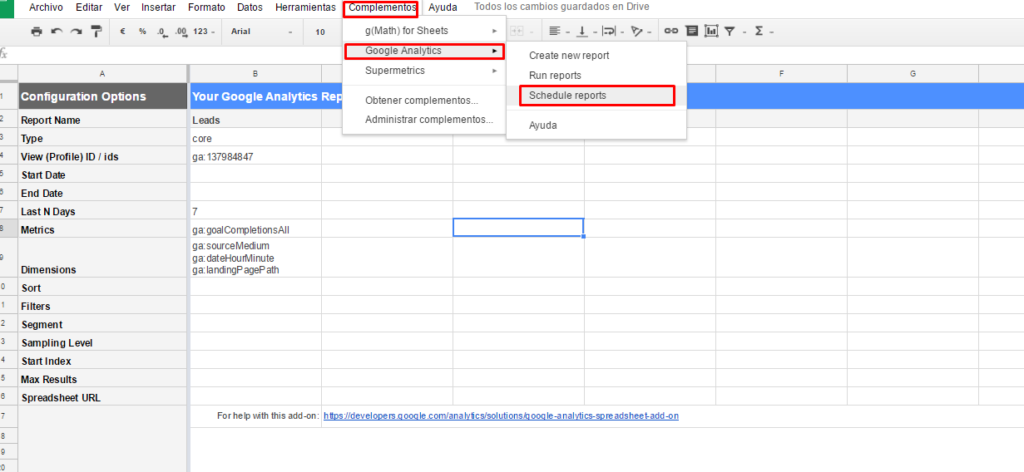 Programar reporte GA addons
