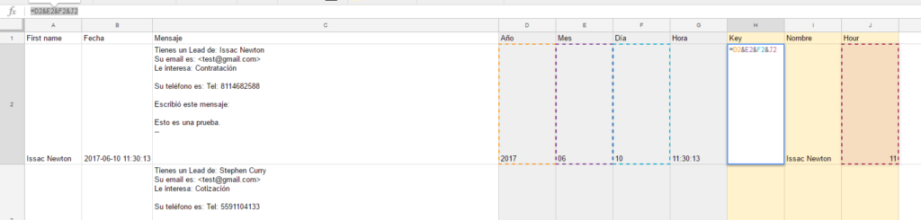 concatenar en Google sheets