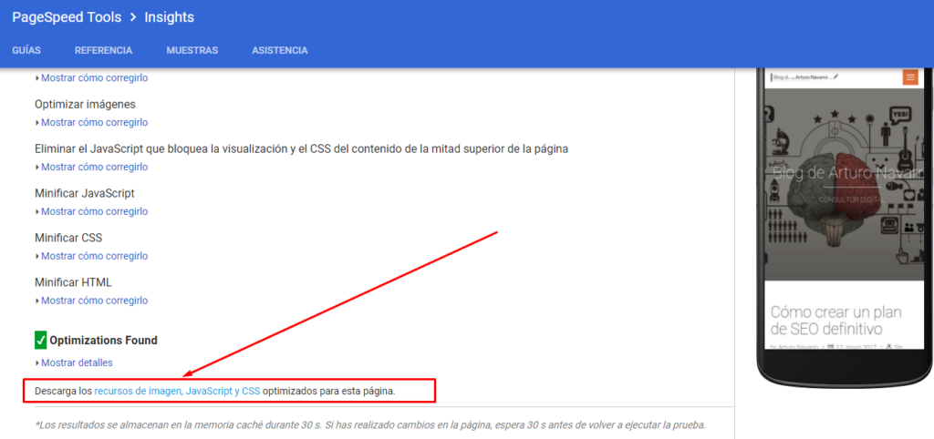 descarga de archivos comprimidos SEO WPO