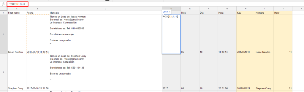 formula mid google sheets