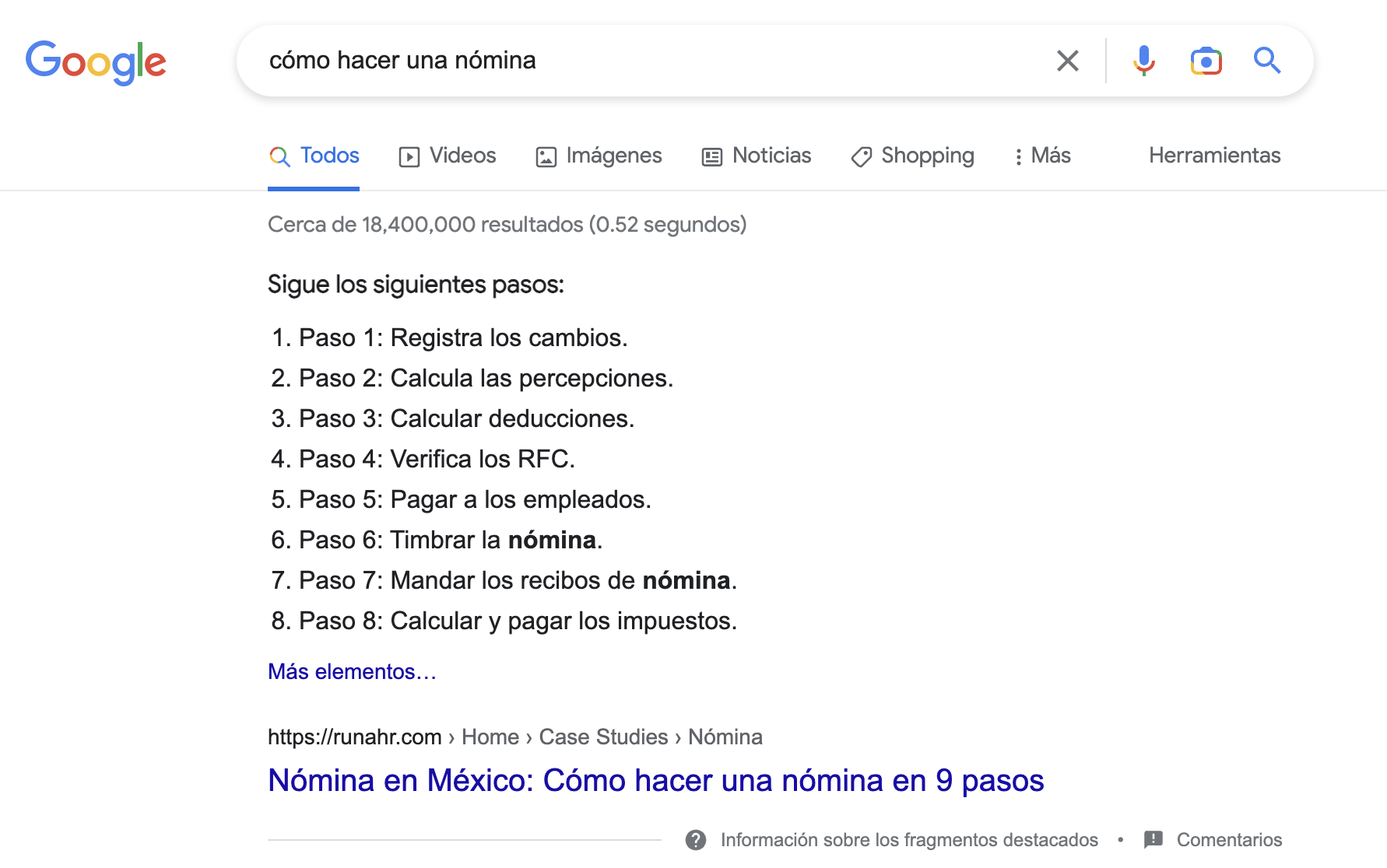 Fragmentos destacados de Google